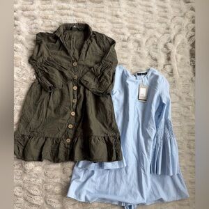 Zara Mini Dress Set of Two - Olive Green Size S & Light Blue Size M